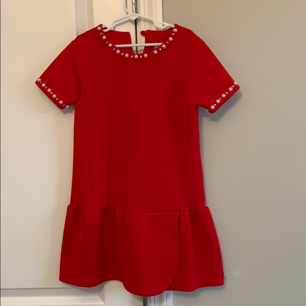 Girls Red dress with pearls embelishments